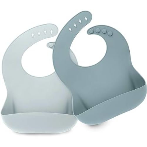 KeaBabies 2-Pack Silicone Bibs For Babies, Silicone Baby Bibs for Eating, Food-Grade Pure Silicone Bib, Toddler Bibs, Waterproof Bibs, Feeding Bibs, Silicon Bibs for Toddlers, Boys, Girls (Alps)