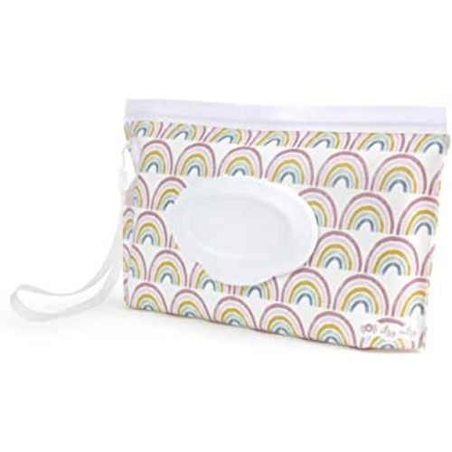 Itzy Ritzy Travel Wipes Case - Reusable Wipe Pouch – Take & Travel Pouch Holds Up To 30 Wet Wipes, Includes Silicone Wristlet Strap, Rainbow