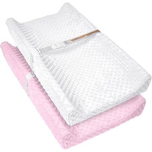 JVEOO 2 Pack Baby Changing Pad Covers, Super Soft Plush Dot Diaper Changing Table Covers Fit 32x16 Inch Changing Table Pad for Baby Boys & Girls