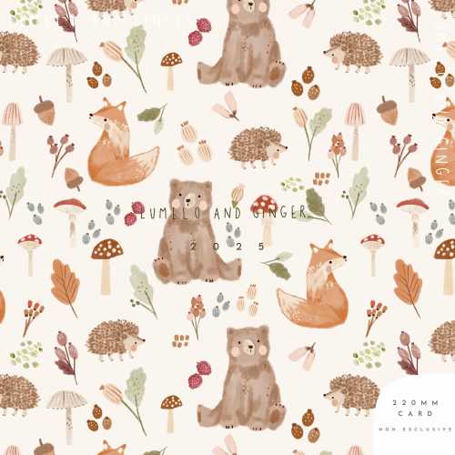 Embers, woodland, forest, bear, fox, hedgehog, pinecone, Children's Fashion, clothes, Seamless Fabric Design, Repeat, Pattern Digital file