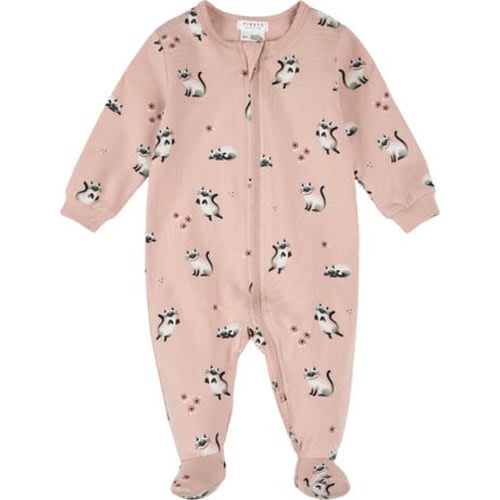 Cat Print Footed One-Piece Pajamas, 3M