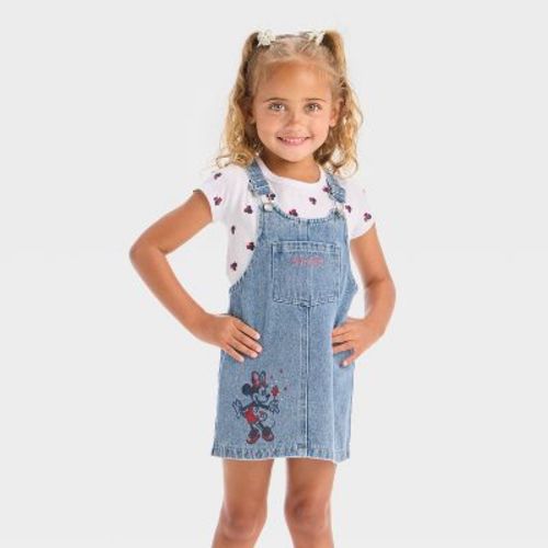 Toddler Girls' 2pc Disney Minnie Mouse Americana Short Sleeve T-Shirt and Denim Overalls Dress Set - Blue 3T