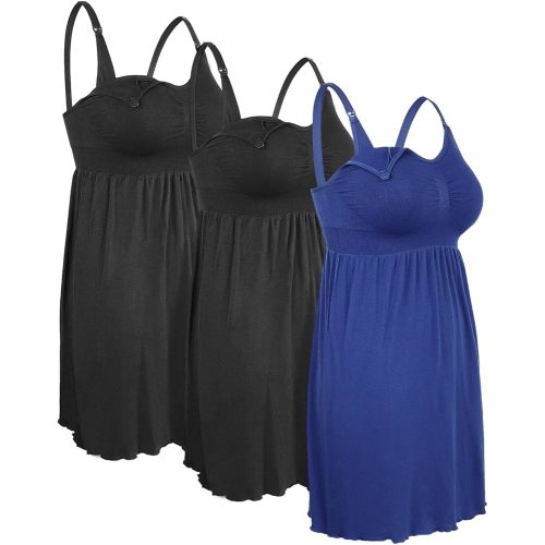 iloveSIA Nursing Gowns with Built-in Nursing Bra-3-Pack Breastfeeding Night gown-Comfort Soft for Labor Postpartum Hospital