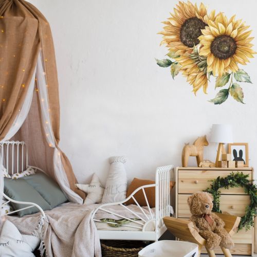 Nursery WALL DECAL - Sunflower Wall Sticker - Floral Flower Corner Wall Decal by Dizzy Duck - Girls Room Wall Decal by Dizzy Duck
