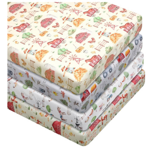 4 Pcs Farm Animals Crib Sheet Set Newborn Bedding Nursery Baby Sheets for Girl Boys Baby Gifts for Standard Crib and Toddler Mattresses, 52 x 28 x 8 Inches