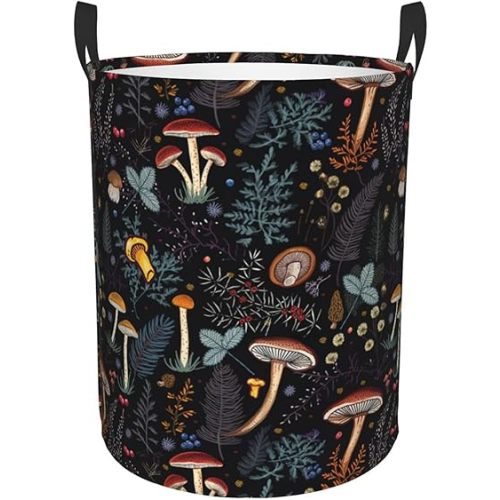 Mushroom Laundry Hamper, Mushroom Laundry Basket, Waterproof Collapsible Clothes Hamper with Easy Carry Handles in Laundry Room Bedroom Bathroom College Dorm, 13.4x16.5IN