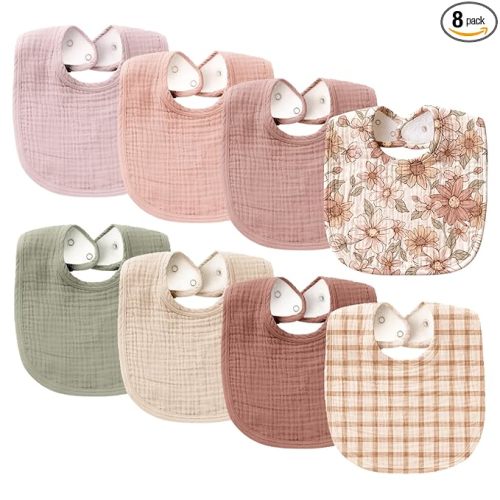 Konssy Muslin Baby Bibs 8 Pack Baby Bandana Drool Bibs Cotton for Unisex Boys and Girls, Soft Absorbent Set for Teething and Drooling