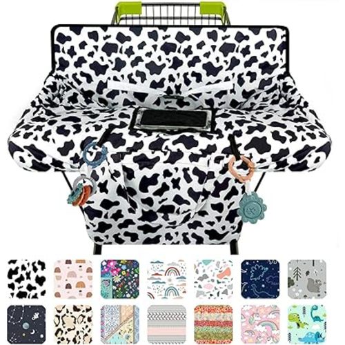 Shopping Cart Cover for Baby 2-in-1 High Chair Cover with Safety Harness Multifunctional Cow Pattern Cart Covers for Babies Soft Padded Grocery Cart Cover for Baby Boy Girl