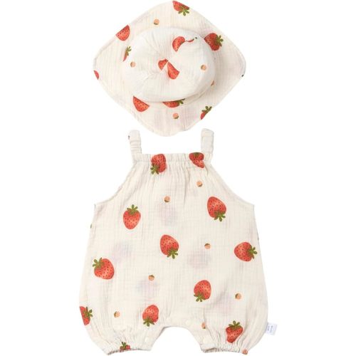 ACESTAR Baby Girls Toddler Sleeveless Muslin Romper One-Piece Halter Jumpsuit with Hat Summer Outfits Overall Infant Wear