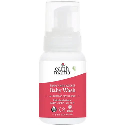 Earth Mama Simply Non-Scents Baby Wash Foaming Hand Soap, Organic All-Purpose Fragrance Free Body Wash for Sensitive Skin, Castile Soap with Coconut Oil, Shea Butter, Calendula, & Aloe, 5.3 fl oz