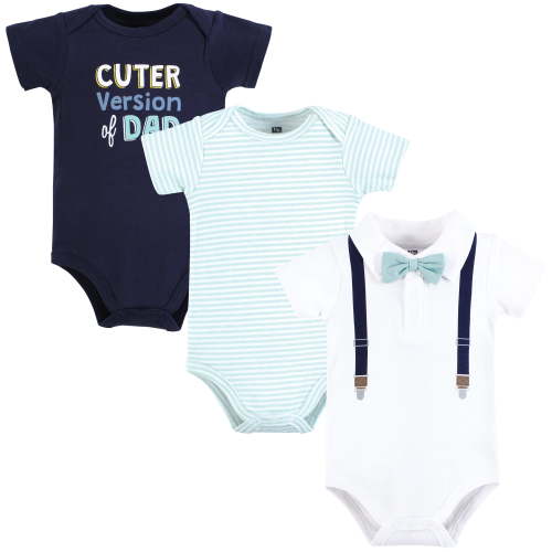 Hudson Baby Infant Boy Cotton Bodysuits, Mint Navy Cuter Version, 0-3 Months