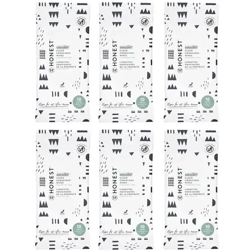 The Honest Company Clean Conscious Multi-Use Wipes | Hypoallergenic + Unscented for Sensitive Skin | Over 99% Water, Compostable, Plant Based, Baby Wipes | Pattern Play, 10 Count (Pack of 6)