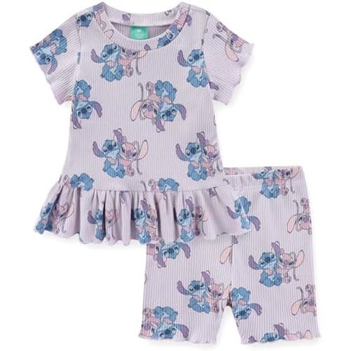 Disney Baby Lilo and Stitch Minnie Mouse Winnie The Pooh Girls 2 Piece Ribbed Top and Shorts Set for Newborn and Infants