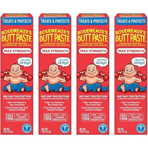Boudreaux's Butt Paste Maximum Strength Diaper Rash Cream, Ointment for Baby, 4 oz Tube (Pack of 4)