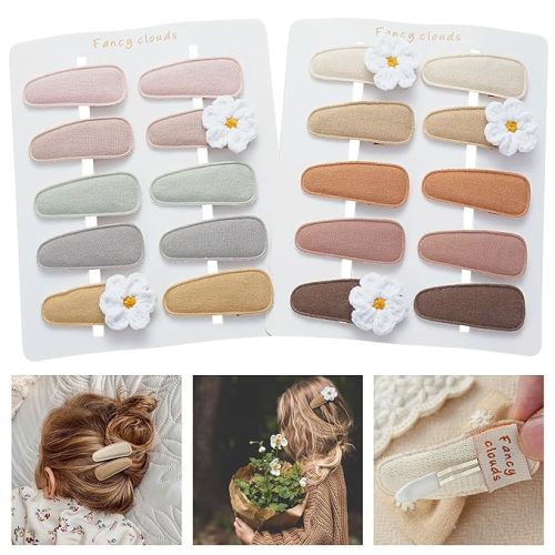 Fancy Clouds 20 Pack Baby Hair Clips for Girls Toddler,Neutral Fabric Snap Clips Pins With Embroidery Daisy Flower,Handmade Hair Accessories Barrettes for School Age Kids Children Gifts - neutral daisy
