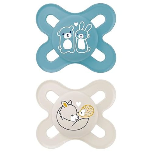 MAM Original Start Newborn Baby Pacifier, Best Pacifier for Breastfed Babies, Sterilizer Case, 0-3 Months, Boy, 2 Count (Pack of 1) - Sky / Pale Mint