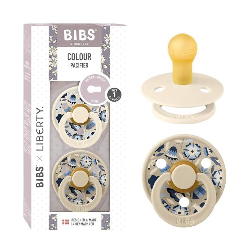 BIBS Colour Liberty Soother 2-Pack, BPA Free Dummy Pacifier, Round Nipple. Natural Rubber Latex, Made in Denmark, Size 1 (0-6 Months), Bobo Ivory Mix