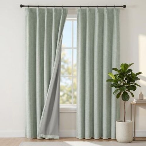 JoyDeco 100% Blackout Thermal Insulated Sage Green Curtains with Pinch Pleat & Back Tabs, 2 Panels - 40" x 63"