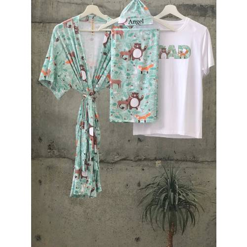 Robe and Swaddle set. Hospital robe. Bear. Fox. Maternity robe. Maternity clothes. Mommy and me. Matching dad shirt.