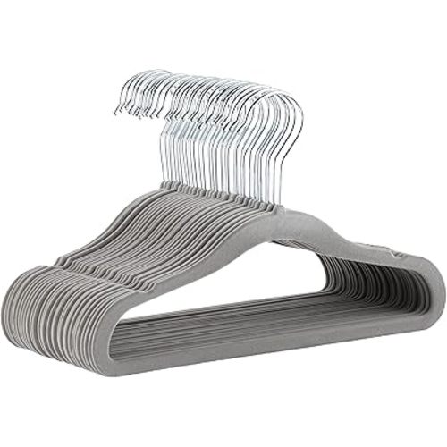 Amazon Basics Kids Velvet, Non-Slip Clothes Hangers (baby/toddler), 11.6 inches (for baby clothes), Pack of 30, Gray