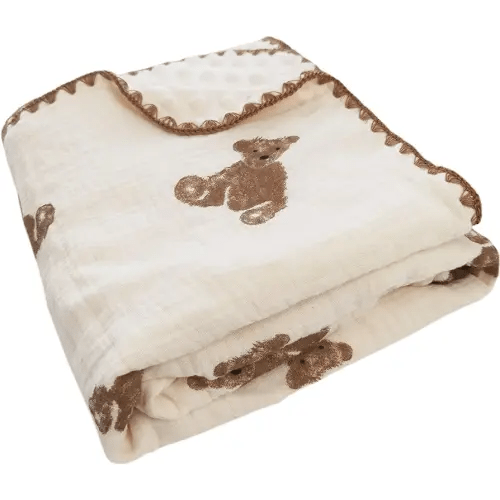 Baby Blanket Double Layer Cotton Muslin Thick Quilt Neutral 40x40Inch Soft Throw Blanket Bear Pattern