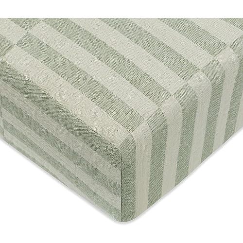 Babyletto 100% Organic Cotton Crib Sheet, GOTS-Certified, Fitted 360°, Ultra-Soft and Breathable Muslin - Moss Green Offset Stripe