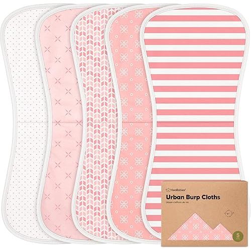 Organic Burp Cloths Baby Boy & Girl - 5-Pack Super Absorbent Cotton Burping Cloths for Babies, Soft & Plush Newborn Spit Up Rags, Infant Towels for Milk Spit Up, Unisex, Large 21" x 10" (Blush)