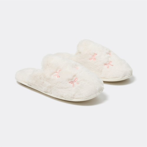 &me Women's Bow Embroidered Scuff Slippers - Cream