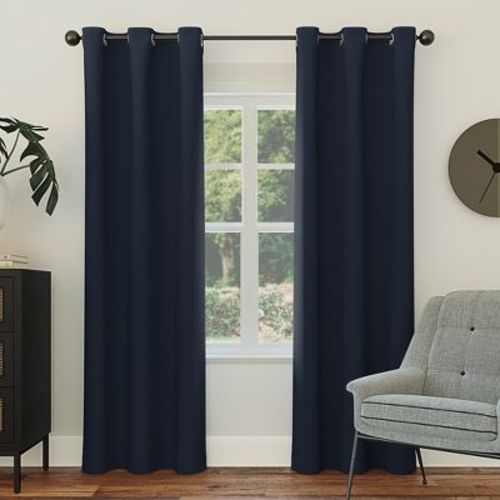 40"x54" Sun Zero Blackout Kenneth Energy Saving Grommet Curtain Panel Navy Blue: Solid Polyester Indoor Curtain