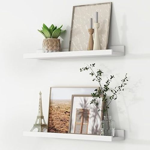 Picture Ledge Shelf, Floating Shelves Set of 2, 24 Inches Nursery Book Shelves for Toys Storage, Kids Bookshelf Wall Mounted for Living Room Bedroom Decor Books Photo Frames, White
