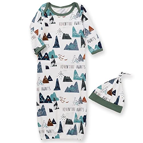 AMAWMW Newborn Baby Boys Girls Cartoon Sleeper Gown Long Sleeve Mountain Nightgown Hat Outfits