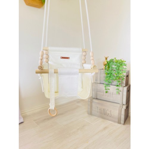 Made in USA,Beige / Cream High back baby swing, first birthday gift, nursery toy, baby swing, , indoor swing
