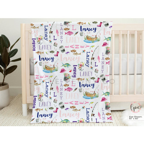 Personalized Fishing Blanket - Fishing Blanket for Girls - Custom Fishing Blanket - Personalized Fishing Name Blanket Girls - Fishing - Fish