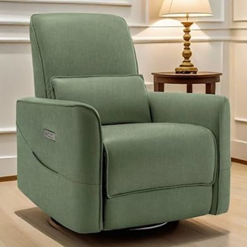 Swivel Recliner Chair, Glider Rocking Chair Nursery, Electric Rocking Recliner Chair of Fabric, Power Rocker Recliner Chair with Side Pockets and Type-C & USB Ports for Living Room