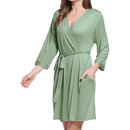 Joyaria Women Bamboo Viscose Robe Super Soft Comfy Summer Cooling Short Lightweight Bathrobe with Pocket S-XXL