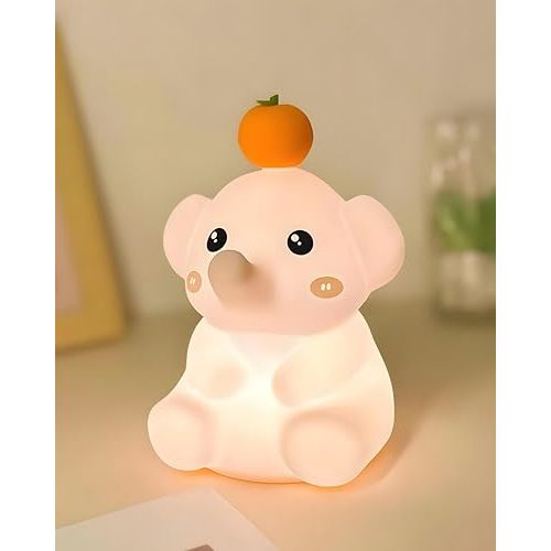 Silicone Night Light for Kids, Squishy Light for Nursery, Rechargeable Dimmable Touch Nightlight, Animal LED Lamp with Timer, Cute Elephant Night Light, Bedside Lamps, Kawaii Room Decor