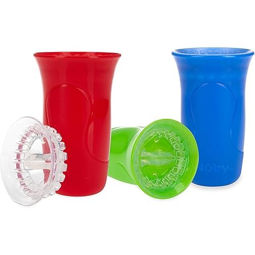 Nuby 3-Piece No-Spill Sippy Cup with 360 Smart Edge Silicone Rim - (3-Pack) 10 oz - Multicolor