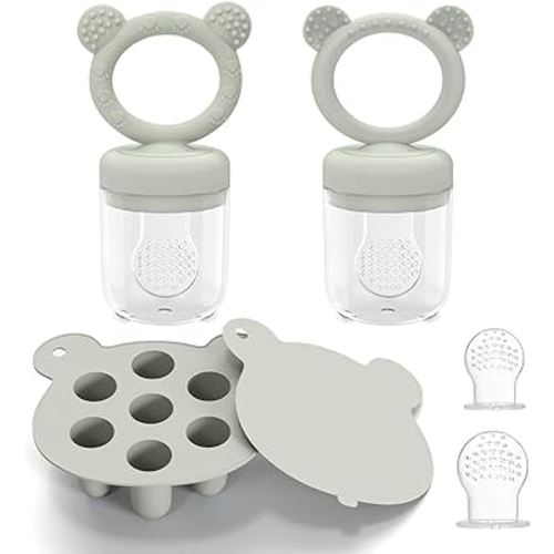 Silicone Breastmilk Popsicle Molds with Baby Food Feeder, BPA Free Fruit Feeder Pacifier with Frozen Ice Tray for Baby Feeding Safely, Infant Fruit Teething Toy (Light Grey)
