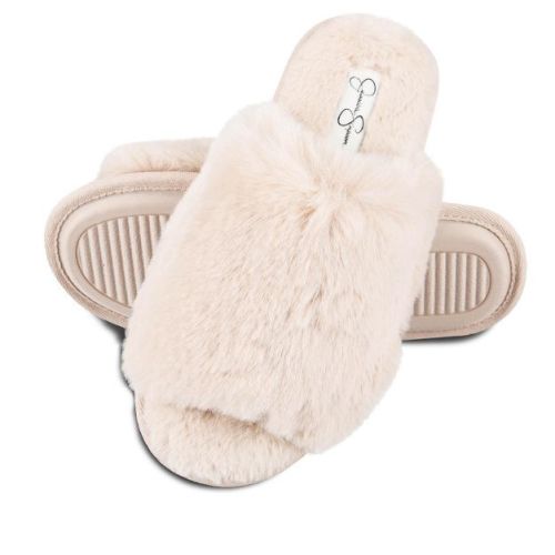Jessica Simpson Women's Plush Faux Fur Fuzzy Slide On Open Toe Slipper With Memory Foam - Green/extra Large