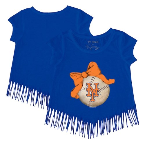 Girls Toddler New York Mets Tiny Turnip Royal Baseball Bow Fringe T-Shirt