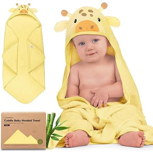 KeaBabies Hooded Baby Towel for Newborn - Viscose Derived from Bamboo Large Baby Bath Towels with Hood for Boys, Girls, Toddler, Extra Absorbent & Soft Newborn Bath Essentials (Giraffe, Regular)