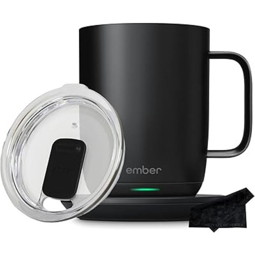 Certified Brands Ember Temperature Control Smart Mug 2, 14 oz, App-Enabled with Splash-Proof Lid and Signature Cloth, CM191415US + CMSL1412GL