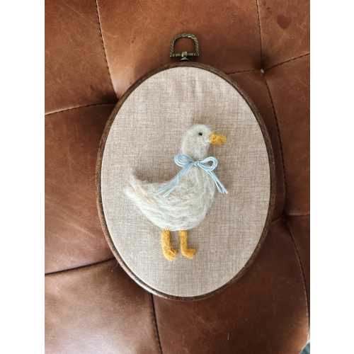 Felted Goose Nursery Wall Art – Handmade Needle Felt Embroidery Hoop – Heirloom Baby Room Décor
