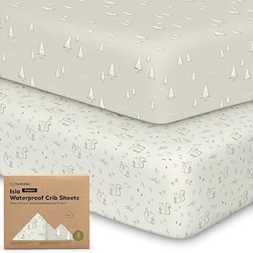 2-Pack Waterproof Crib Sheets for Boys, Girls - Viscose Derived from Bamboo Crib Sheets Neutral, Crib Mattress Protector Sheet, Soft Toddler Bed Sheets, Fitted Baby Crib Sheets Girl, Boy (Pine Grove)
