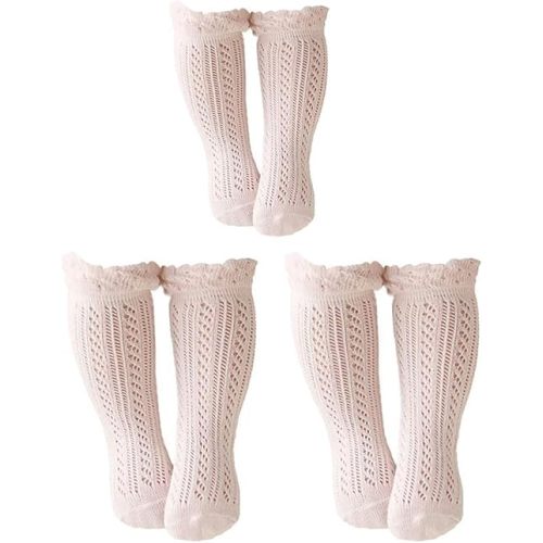 ACTLATI Baby Girls Knee High Socks Hollow Out Anti-skid Knitting Stockings Suitable for 0-2 Years Infants Toddlers