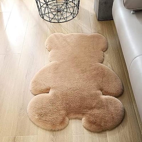 2.5x3.4 ft Small Bear Soft Fluffy Rug, Shag Faux Sheepskin Fur Rug Fuzzy Shaggy Area Rug Cute Plush Carpet for Nursery Kids Girls Bedroom Room Aesthetic Living Room Floor Home Decor, Brown
