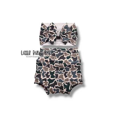 Retro Marsh Camouflage Camo Bow on Nylon, Clip, Piggies, Headwrap, Top Knot, Messy Wrap, Rose Knot, Bummies, or Bells