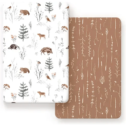 Pack n Play Sheets Fitted 2 Pack, Stretchy Ultra Soft Jersey Knit Pack and Play Sheets, Universal Fitted Portable/Mini Crib Mattresses Snug and Safe, Stylish Pattern of Jungle Animals