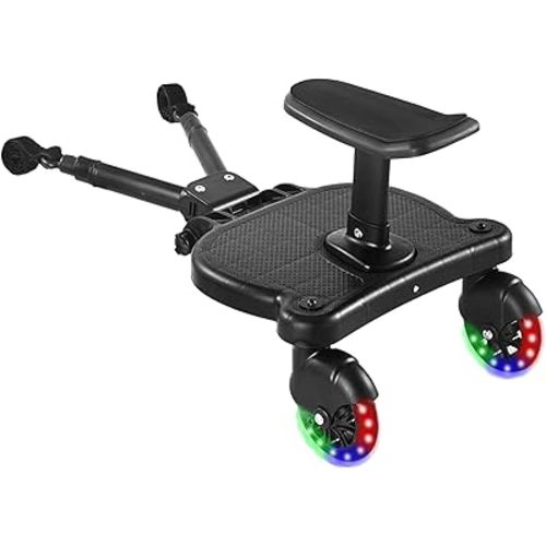 Universal Stroller Board Buggy Board with 2 LED Lighted Wheels and Detachable Seat, 2in1 Sit and Stand Stroller Glider Board Holds Children Up to 55 LBs City Mini Stroller Standing Board