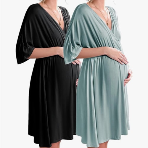 Ekouaer 3 in 1 Labor/Delivery/Hospital Gown 2 Pack Maternity Dress Nursing Nightgown Sleepwear
